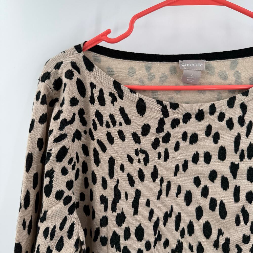 CHICO’S Sweater SZ Large (Chico’s SZ2) Animal Print Cheetah Pullover Office Work - Picture 4 of 11